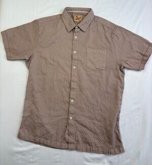 Newport Isle Men's XL Textured Short Sleeve Button Up Shirt Taupe Brown